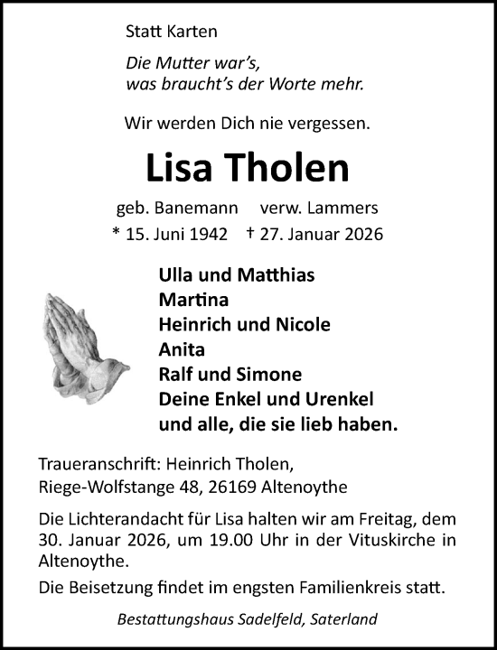 Anzeige von Lisa Tholen von OM-Medien