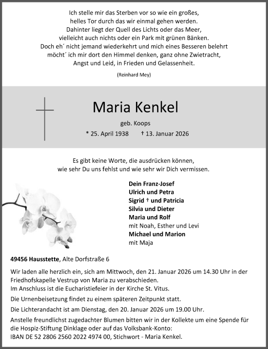 Anzeige von Maria Kenkel von OM-Medien