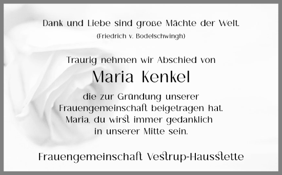 Anzeige von Maria Kenkel von OM-Medien