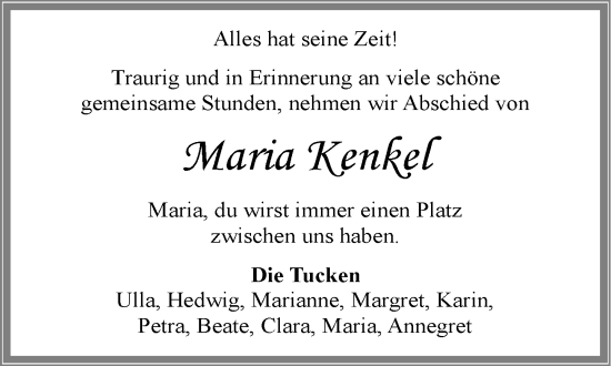 Anzeige von Maria Kenkel von OM-Medien