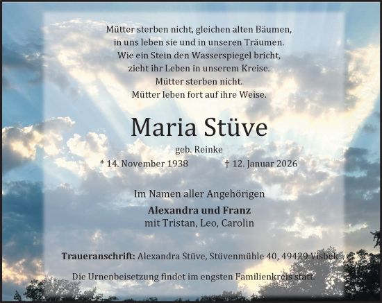 Anzeige von Maria Stüve von OM-Medien