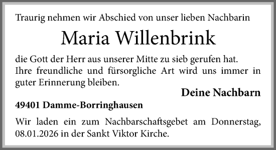 Anzeige von Maria Willenbrink von OM-Medien