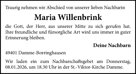 Anzeige von Maria Willenbrink von OM-Medien
