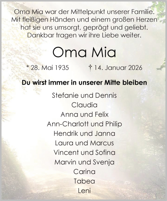 Anzeige von Mia  von OM-Medien