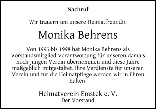 Anzeige von Monika Behrens von OM-Medien