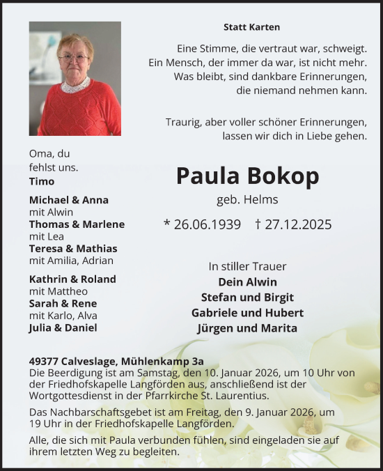 Anzeige von Paula Bokop von OM-Medien