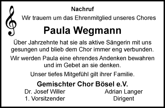 Anzeige von Paula Wegmann von OM-Medien
