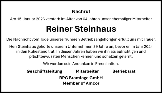 Anzeige von Reiner Steinhaus von OM-Medien