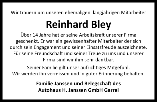 Anzeige von Reinhard Bley von OM-Medien