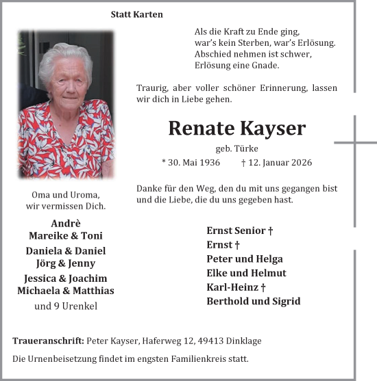 Anzeige von Renate Kayser von OM-Medien