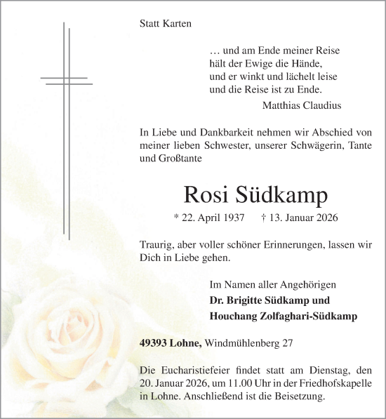Anzeige von Rosi Südkamp von OM-Medien