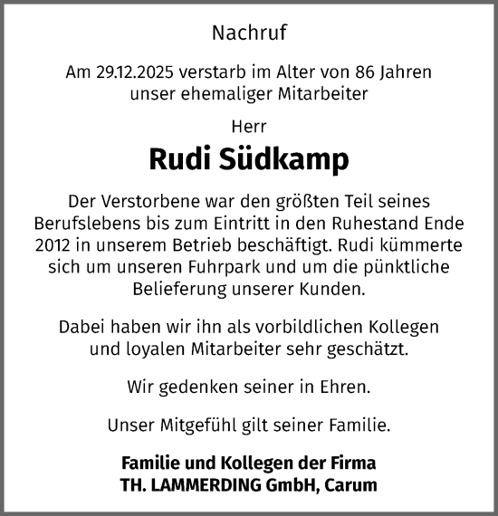 Anzeige von Rudi Südkamp von OM-Medien