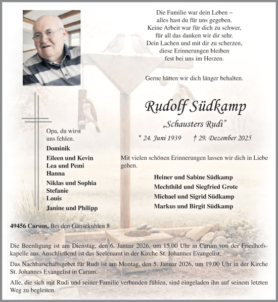 Anzeige von Rudolf Südkamp von OM-Medien