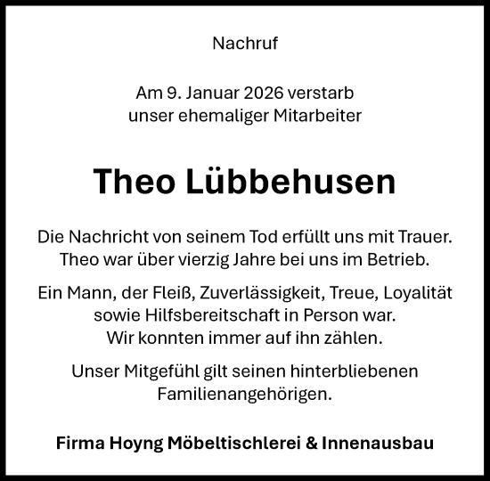 Anzeige von Theo Lübbehusen von OM-Medien