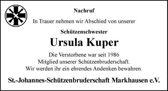 Anzeige von Ursula Kuper von OM-Medien