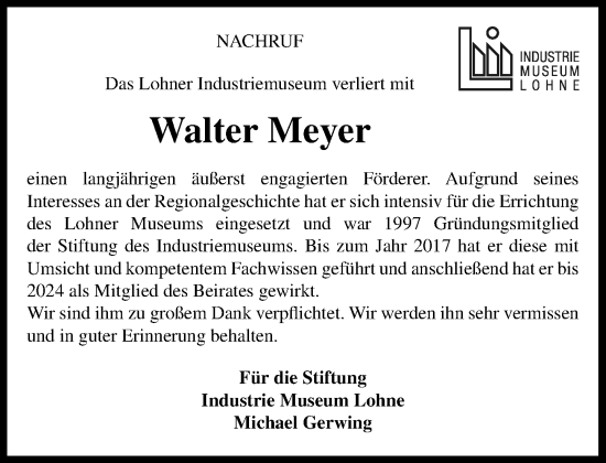 Anzeige von Walter Meyer von OM-Medien
