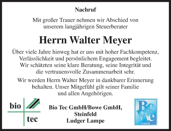 Anzeige von Walter Meyer von OM-Medien
