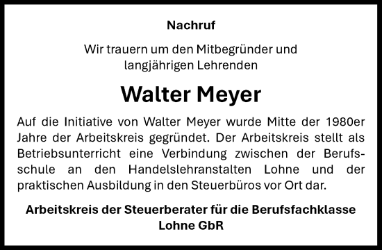 Anzeige von Walter Meyer von OM-Medien
