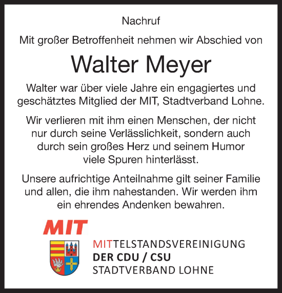 Anzeige von Walter Meyer von OM-Medien
