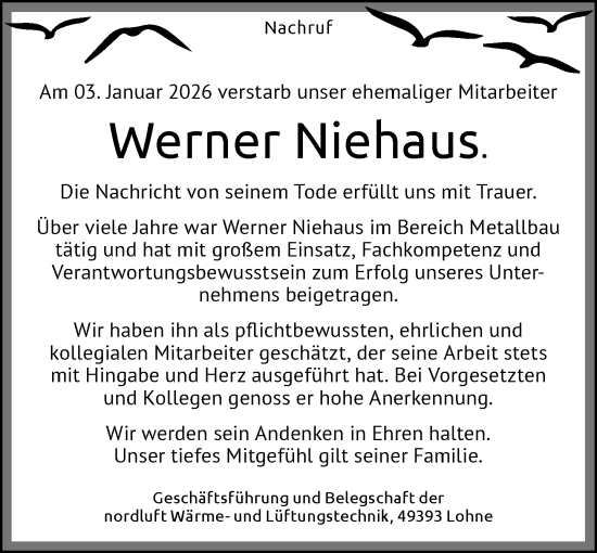 Anzeige von Werner Niehaus von OM-Medien
