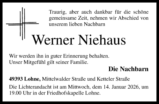 Anzeige von Werner Niehaus von OM-Medien