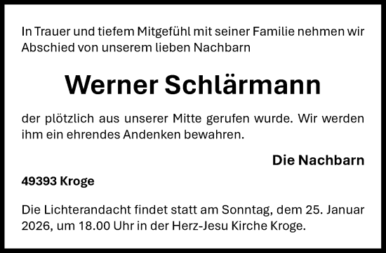 Anzeige von Werner Schlärmann von OM-Medien