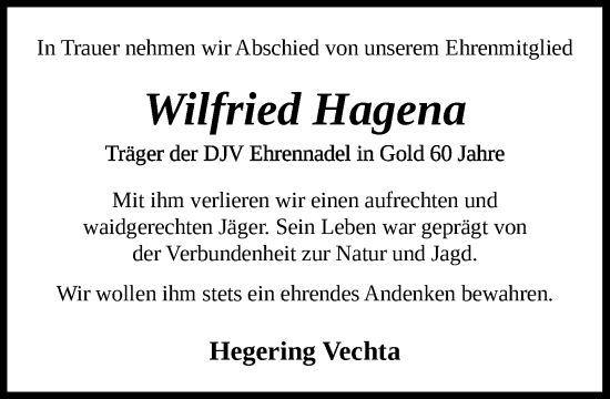 Anzeige von Wilfried Hagena von OM-Medien