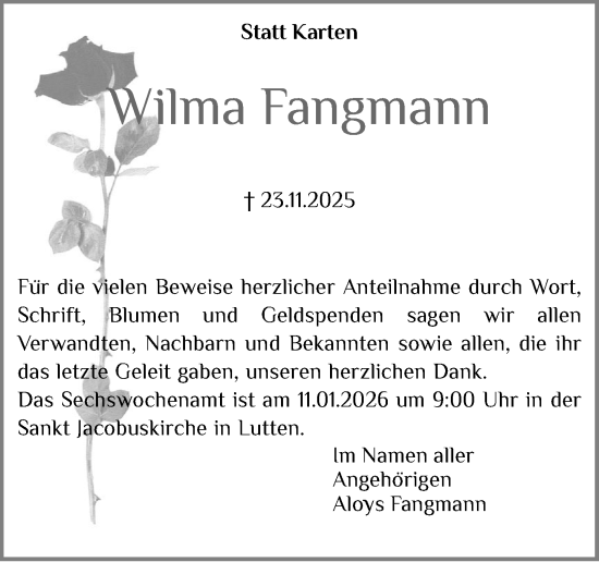 Anzeige von Wilma Fangmann von OM-Medien