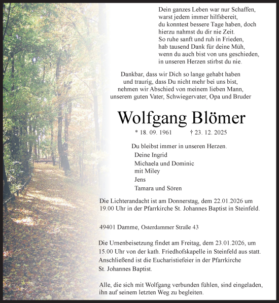 Anzeige von Wolfgang Blömer von OM-Medien