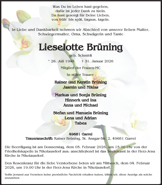 Anzeige von Lieselotte Brüning von OM Medien