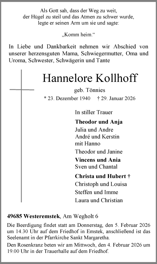 Anzeige von Hannelore Kollhoff von OM Medien