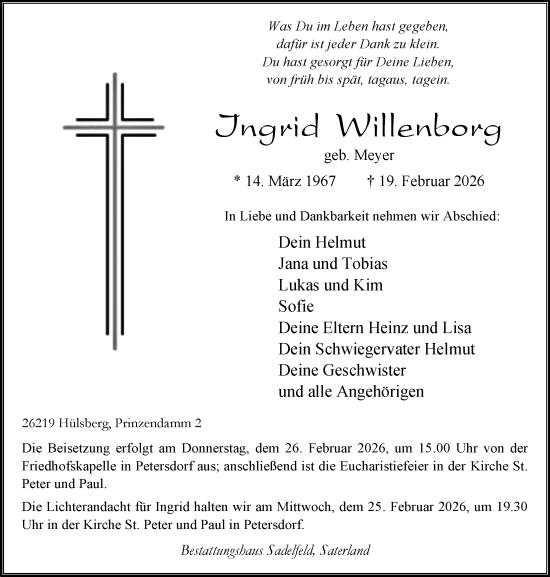 Anzeige von Ingrid Willenborg von OM Medien