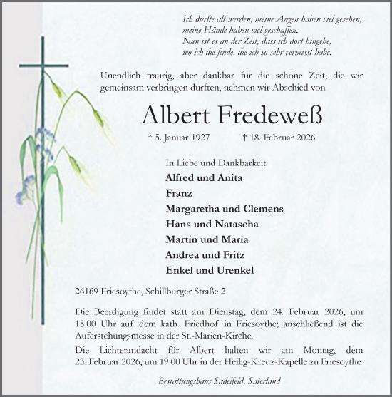 Anzeige von Albert Fredeweß von OM-Medien