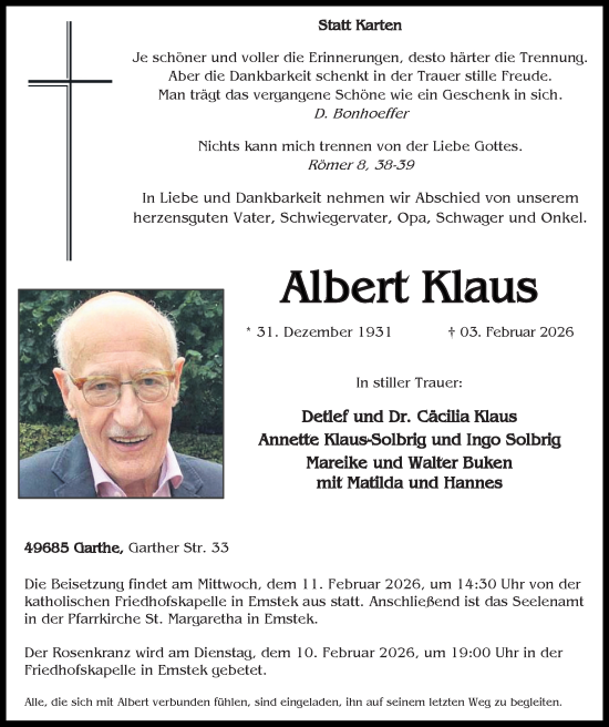 Anzeige von Albert Klaus von OM-Medien