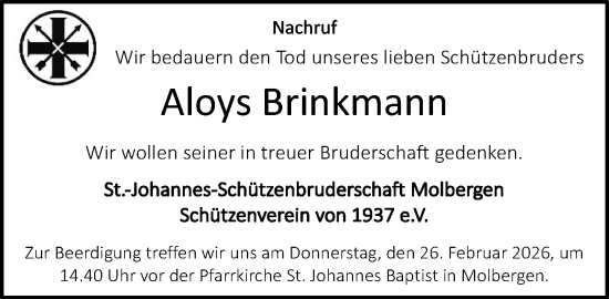 Anzeige von Aloys Brinkmann von OM-Medien