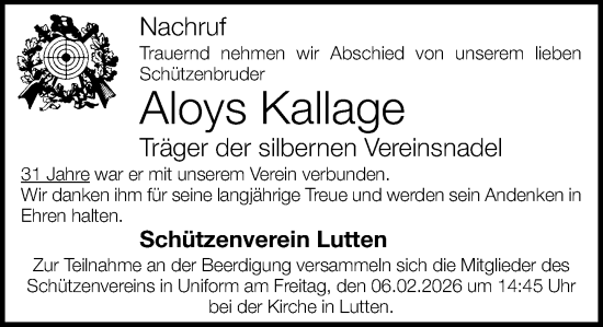 Anzeige von Aloys Kallage von OM-Medien