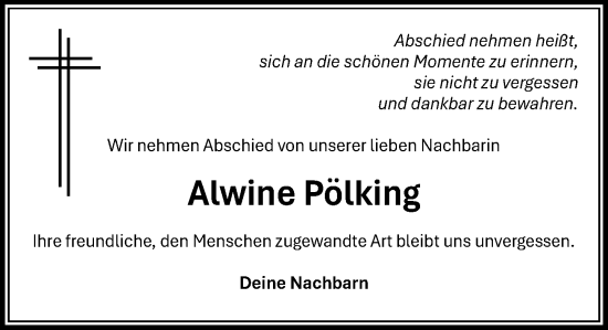 Anzeige von Alwine Pölking von OM-Medien