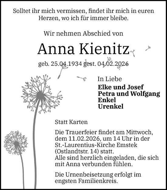 Anzeige von Anna Kienitz von OM-Medien
