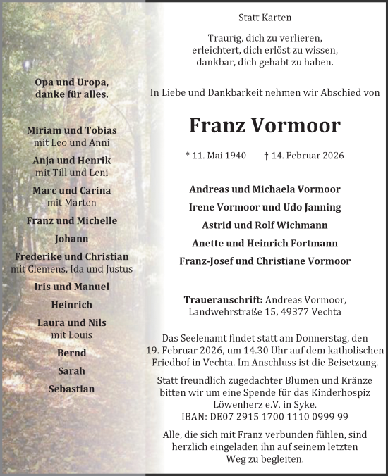 Anzeige von Franz Vormoor von OM-Medien