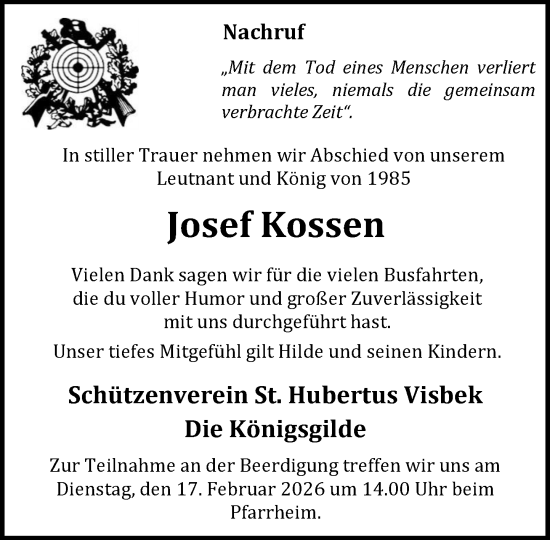 Anzeige von Josef Kossen von OM-Medien