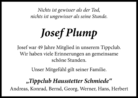 Anzeige von Josef Plump von OM-Medien
