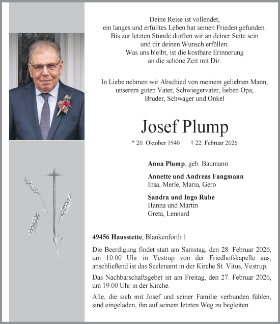 Anzeige von Josef Plump von OM-Medien