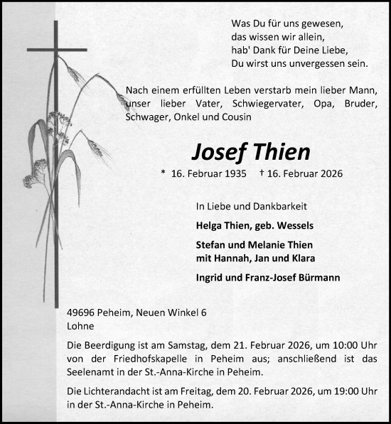Anzeige von Josef Thien von OM-Medien