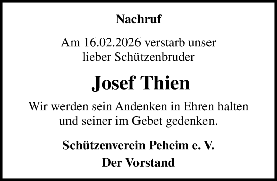 Anzeige von Josef Thien von OM-Medien