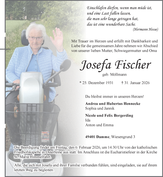 Anzeige von Josefa Fischer von OM-Medien