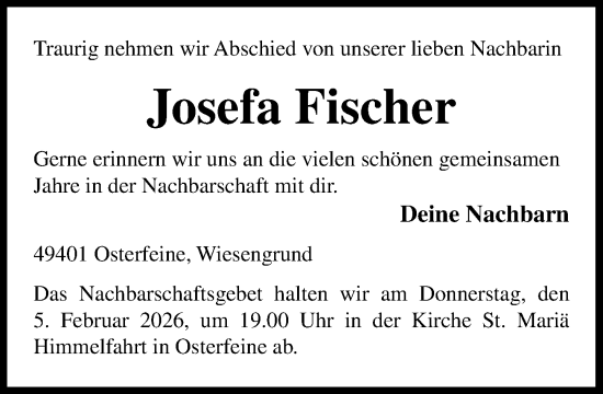 Anzeige von Josefa Fischer von OM-Medien