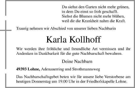 Anzeige von Karla Kollhoff von OM-Medien