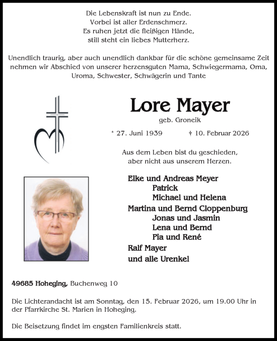Anzeige von Lore Mayer von OM-Medien