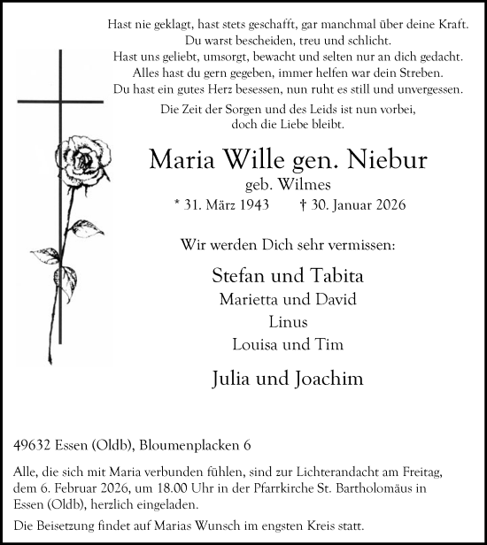 Anzeige von Maria Wille von OM-Medien