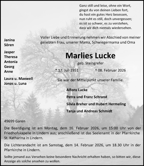 Anzeige von Marlies Lucke von OM-Medien